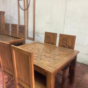 1 Set Meja + 4 Kursi Makan Ukir Mawar